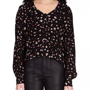 Sanctuary Floral Blouson-Sleeve V-neck Button Front Top, size XS